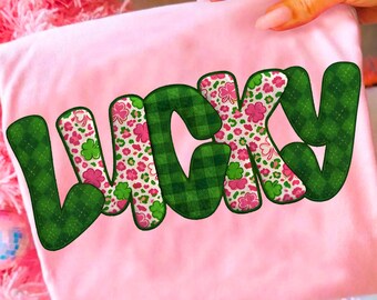 Preppy Lucky PNG Coquette St Patricks Day Sublimation, Retro Shamrock Design for Cute St Patty Shirts, Digital Download Graphic Print