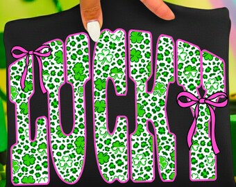 Lucky PNG | Green Lucky Shirt Design with Pink Bows | St Patrick’s Day PNG | Trendy Lucky Graphic | Digital Download