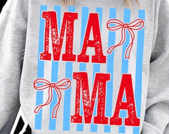 Retro Mama PNG, Funny Coquette Bow Preppy Stripes Postage Stamp Design, Trendy Snarky Sports Park Sublimation Download Digital Art File