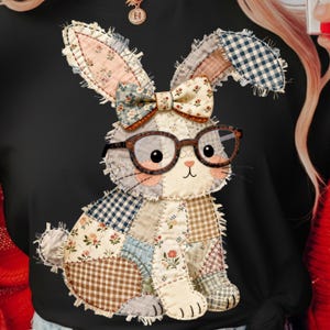 Faux Quilted Religious PNG | Christian Easter Bunny Design | Embroidered Faith Shirt PNG | Preppy Spring Sublimation for Easter