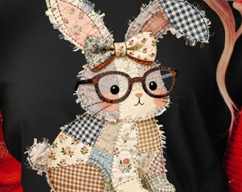 Faux Quilted Religious PNG | Christian Easter Bunny Design | Embroidered Faith Shirt PNG | Preppy Spring Sublimation for Easter