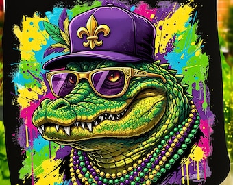 Fleur De Lis Mardi Gras Alligator PNG | Colorful Carnival Graphic | Louisiana Festival Shirt Design | Preppy NOLA Party Sublimation File