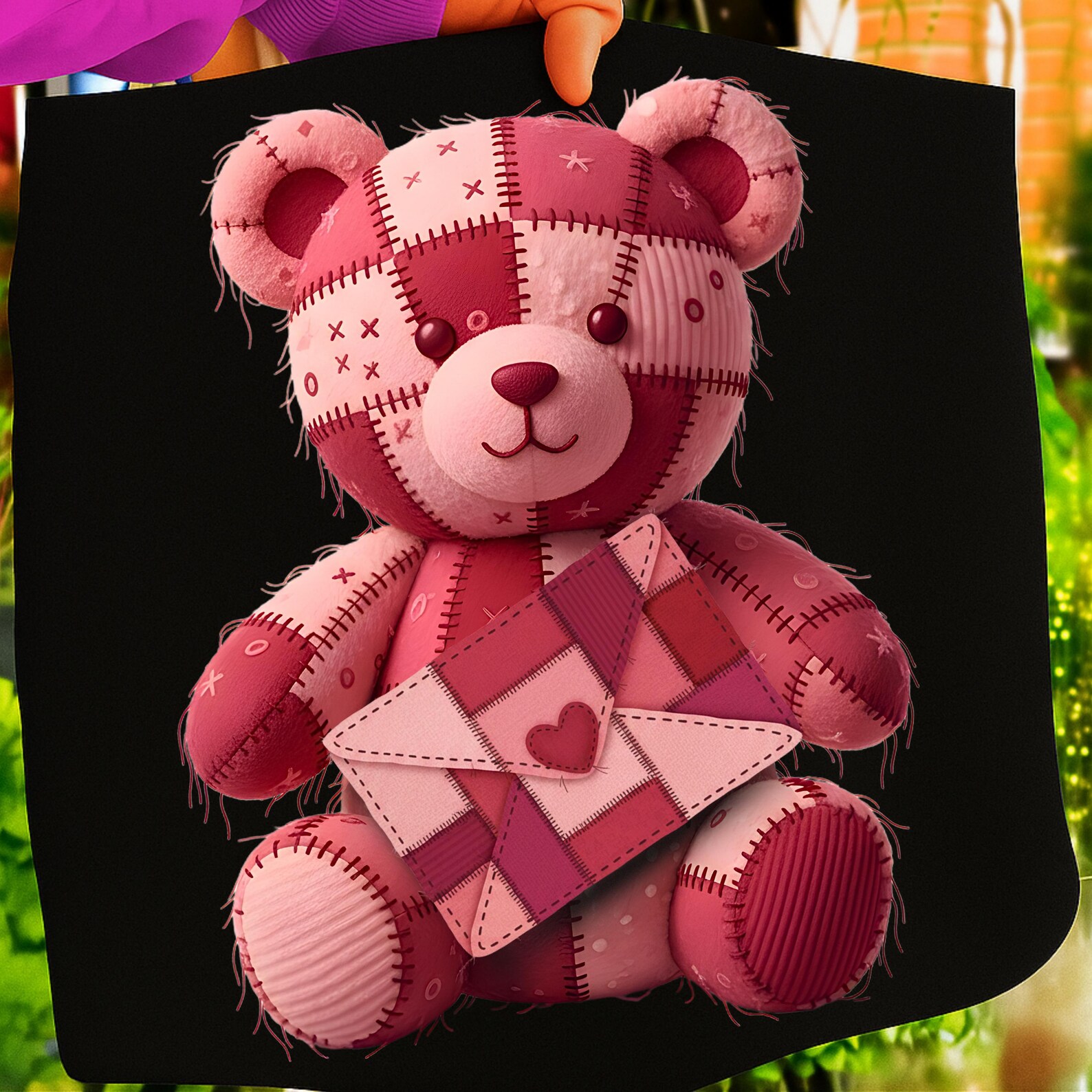 Patchwork Valentine Teddy Bear PNG | Coquette Heart Design (digital ...