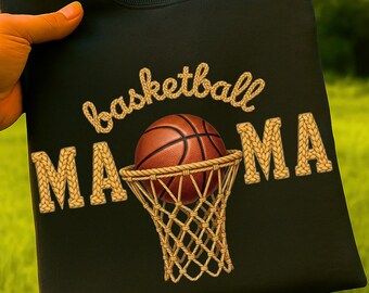 Faux Yarn Basketball Mom PNG, Crochet Sports Sublimation Design, Knitting Digital Download, Realistic Crochet Basketball Net, Mom Life PNG
