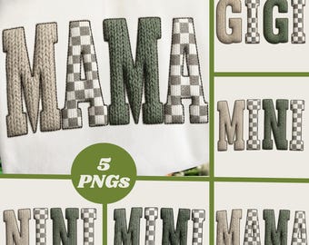 Crochet MAMA Png Bundle, Faux Yarn Mom Png, 3D Crochet Mama Mini Gigi png bundle, Cozy Knitted Coquette PNG, Sublimation Digital Download