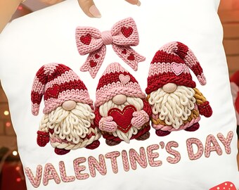 Valentine Gnome PNG | Latch Hook Yarn Coquette Design | Pink Love Bow Sublimation Clipart | Trendy Valentine’s Day PNG