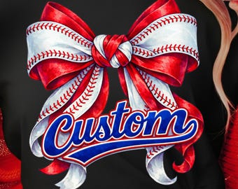 Customizable Team Name Baseball Bow PNG | Watercolor Sports Clipart for Game Day | School Spirit Sublimation & DTF Bow Design
