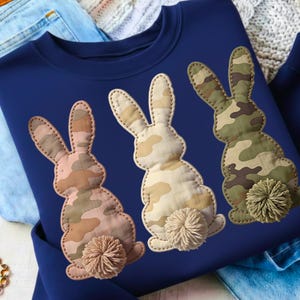 Camo Easter Bunny PNG, Faux Patchwork Camouflage Rabbit, Boys Hunting Easter Design, Rustic Sublimation File, Patchwork Bunny Shirt PNG
