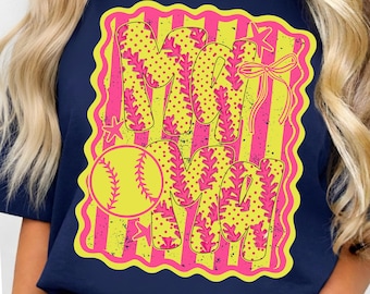 Preppy Softball Mama PNG, Coquette Bow Striped Design, Game Day Sublimation, Trendy Mother's Day Gift, Retro Softball Mom Shirt