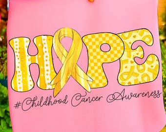 Childhood Cancer Awareness PNG, Gold Ribbon Hope Design, In September We Wear Gold Shirt PNG, Pediatric Cancer Support Sublimation Art