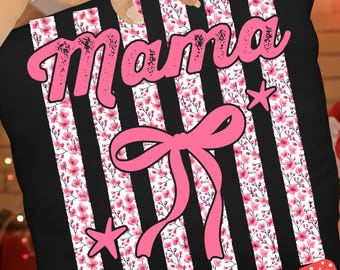 Striped Mama Coquette Floral PNG, Trendy Ditsy Floral Mama Sublimation Design, Preppy Mom Shirt Graphic, Mothers Day Digital Download