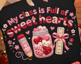 Teacher Valentine PNG | Cute Heart & Pencil Classroom Design | Valentine's Day Teacher Shirt PNG | Gift for Educators  School Staff