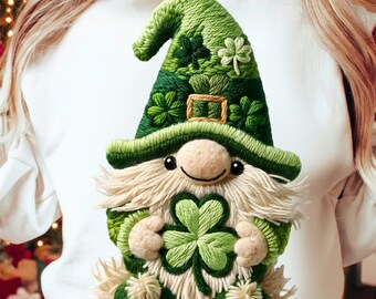 St Patrick’s Day Gnome Latch Hook PNG, Faux Yarn Irish Shamrock Gnome, Lucky Cozy St Patty Sublimation, Irish Gnome Clipart Download
