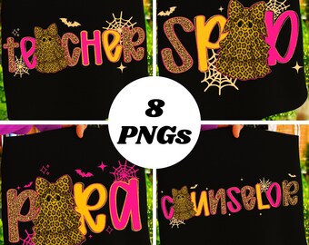 Spooky Teacher Halloween PNG-bundel, Pink Leopard Ghost Teacher, Trick or Teach-potloodstrik, herfstschool Halloween-sublimatieontwerp