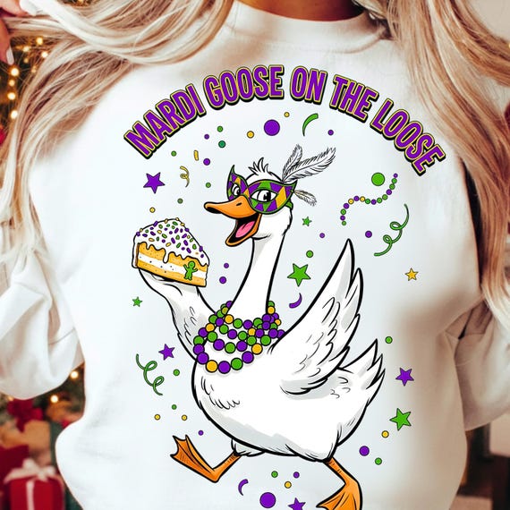 Funny Mardi Gras Goose PNG | Coquette Fat Tuesday Shirt Design | 2026 Fleur De Lis Clipart | Preppy Girly Sublimation Download