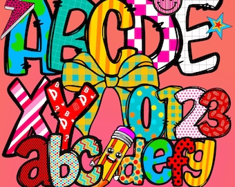 Hand-Drawn Doodle Alphabet PNG Bundle: School Clipart Font for Teachers & Digital Downloads
