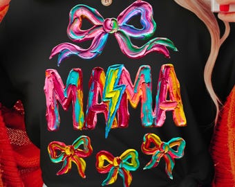 Artistic Impasto Paint MAMA PNG, Cozy Coquette PNG, Bold Acrylic Palette Knife Mom Design, Vibrant Textured Sublimation File