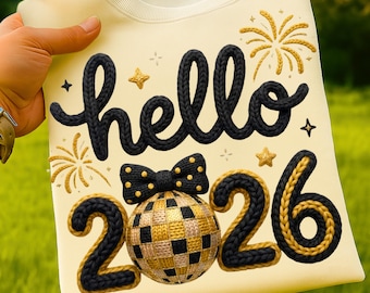 Happy New Year 2026 PNG, Black Gold Faux Yarn Design, Trendy New Years Eve Graphic, Coquette Bow 2026 Sublimation File, Digital Download
