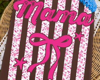 Striped Mama Coquette Floral PNG, Trendy Ditsy Floral Mama Sublimation Design, Gift for Mother's Day, Preppy Mom Design, Mama PNG Graphic