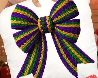 Faux Yarn Mardi Gras PNG | Latch Hook Crochet Bow Design | Preppy Coquette Knit Clipart | Carnival Sublimation Download