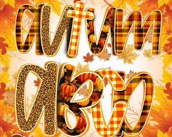 Preppy Retro Floral Alphabet PNG: Autumn-Inspired Digital Letters & Numbers for Crafts