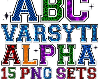 Paquete PNG de letras universitarias: fuente a cuadros, colores del equipo (descarga digital)