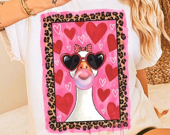 Leopard Valentine’s Day Goose PNG | Funny Love Quote Shirt Design | Cute Animal Clipart | XOXO Heart Sublimation for Goose Lovers