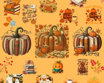 Fall Book Pumpkin PNG, Retro Autumn Reading Design, Cozy Teacher Halloween Sublimation, Librarian Shirt, Pumpkin Season Digital Download