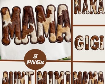 Western Mama PNG Bundle | Cow Print Mom, NANA, GIGI Designs | Fall Shirt png | Brown Western Sublimation | Gift for Trendy Women