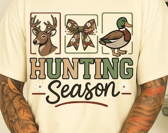 Coquette Hunting Season Design: Deer, Duck, Rifle Doodle PNG for Outdoorsy Fall Shirts
