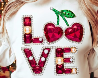 Rhinestone Glitter Cherry Art PNG, Valentine Graphic (Digital Download)