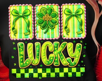 Lucky Shamrock PNG Coquette St Patricks Day Graphic, Preppy Brushstroke Clover Design, Girly Sublimation Download, Retro Patrick PNG