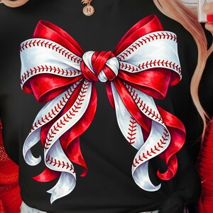 Watercolor Baseball Bow PNG | Red White Sports Clipart for Baseball Mom Shirts | Team Spirit Sublimation & DTF Design File