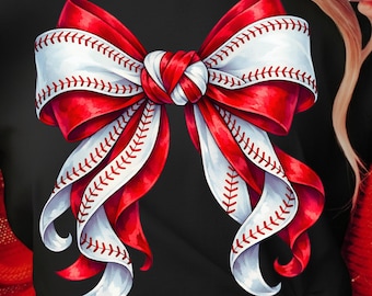 Watercolor Baseball Bow PNG | Red White Sports Clipart for Baseball Mom Shirts | Team Spirit Sublimation & DTF Design File