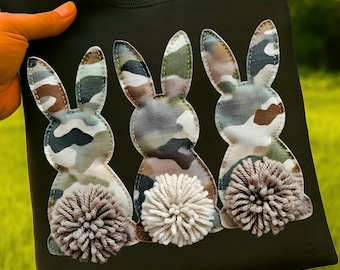 Camo Bunny Patchwork PNG | Camouflage Easter Bunny Design | Faux Textured Patchwork PNG for Spring Digital Art & Sublimation Projects