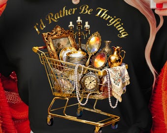 I’d Rather Be Thrifting PNG | Cute Thrift Cart Quote Design | Vintage Shopping Lover Sublimation | Retro Resale Digital Download