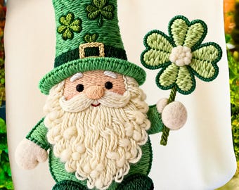 St Patrick’s Day Yarn Crochet PNG, Faux Yarn Shamrock Gnome, Irish Crochet Style Sublimation, Cozy St Patty Digital Download
