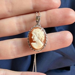 Handmade Shell Cameo Necklace: Victorian Style Sterling Silver Pendant