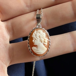 Handmade Cameo Necklace: Sterling Silver, Natural Shell, Vintage Style