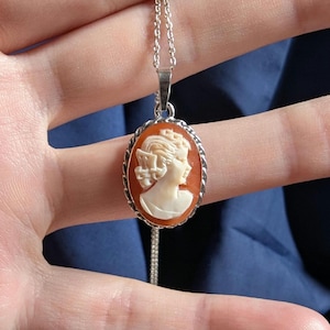 Handmade Cameo Necklace: Sterling Silver Victorian Style Shell Pendant