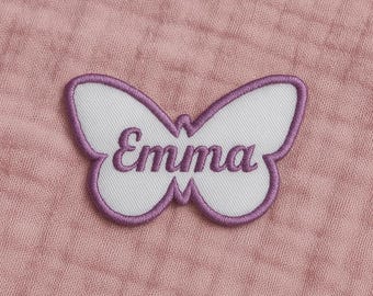 Personalized embroidered butterfly name patch with first name Iron-on or sew-on children's badge Gift for birth, back to school, clothing, bag