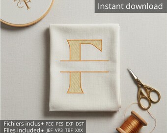 Letter F Embroidery, Machine Digitization, 4 Sizes (80/100/120/200 mm), Formats: Pes, Pec, Exp, Dst, Jef, VP3, XXX, Tbf – Embroidered Alphabet