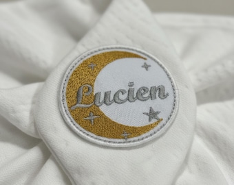 Personalized Name Patch with Moon and Stars, Embroidered Badge, Customizable Baby Gift for Boys & Girls, Iron-on Embroidered Star Badge
