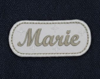 Personalizowana naszywka z imieniem i gwiazdkami, błyszcząca haftowana odznaka, 7 x 3,5 cm, do naprasowania lub przyszycia, etykieta z imieniem, akcesoria, wybór nici