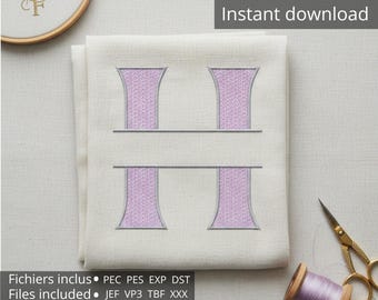 Letter H Embroidery, Machine Digitization, 4 Sizes (80/100/120/200 mm), Formats: Pes, Pec, Exp, Dst, Jef, VP3, XXX, Tbf – Embroidered Alphabet
