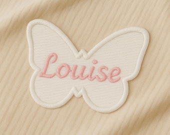 Personalized embroidered butterfly name patch with first name Iron-on or sew-on children's badge Gift for birth, back to school, clothing, bag