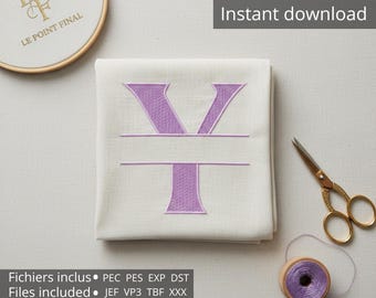Letter Y Embroidery, Machine Digitization, 4 Sizes (80/100/120/200 mm), Formats: PES, PEC, Exp, DST, JEF, VP3, XXX, TBF – Embroidered Alphabet