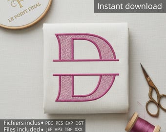 Letter D Embroidery, Machine Digitization, 4 Sizes (80/100/120/200 mm), Formats: PES, PEC, Exp, DST, JEF, VP3, XXX, TBF – Embroidered Alphabet