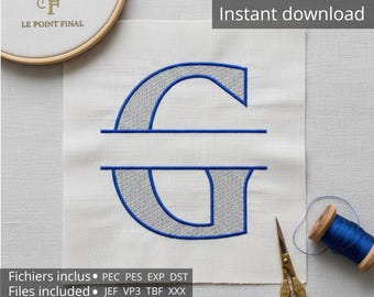 Letter G Embroidery, Digitized by Machine, 4 Sizes (80/100/120/200 mm), Formats: Pes, Pec, Exp, Dst, Jef, VP3, XXX, Tbf – Embroidered Alphabet