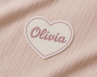 Personalized embroidered heart name patch Child's name badge Pencil case, bag or clothing accessory Back to school gift for birth